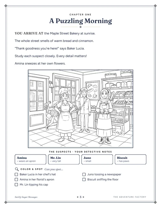The same Chapter One page in black-and-white line art, ready to color